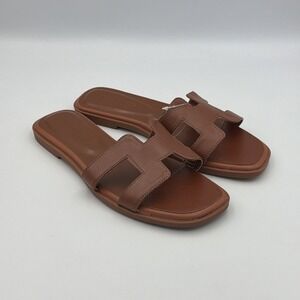 Stratuxx Kaze Brown H Slide Sandals Womens Sz 7 Flat Slip On Minimalist Casual